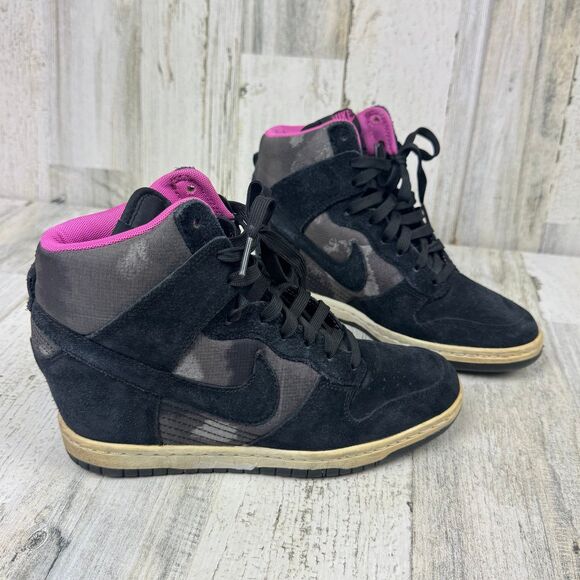 Nike Dunk Sky High Suede Hidden Wedges Black/Pink Camo Women's Sz 7 - Picture 1 of 9